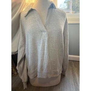 Aerie Heathered Gray Collared Pullover Sweater Relaxed Fit Women's M